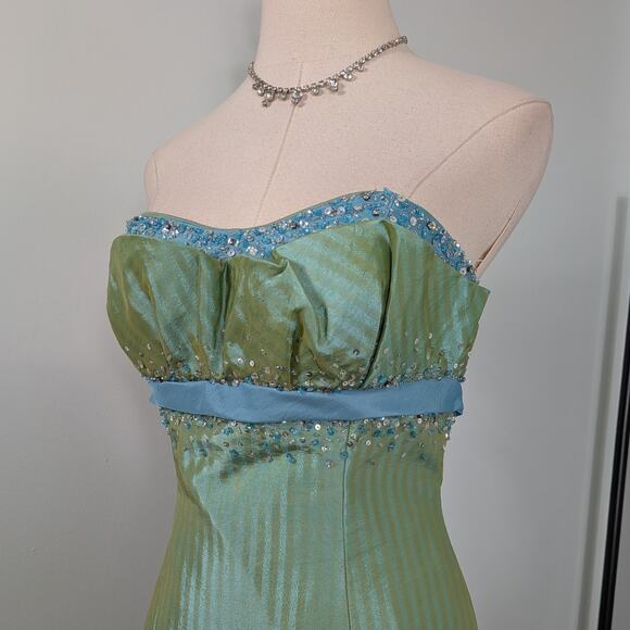 Vintage Flirt Sottero Prom Dress Maxi Gown 8 Green Y2K Corset Fairy Glam Ball - Picture 2 of 16